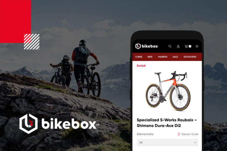 bixebox case study cover representing bikebox branding and the webshop on mobile screen