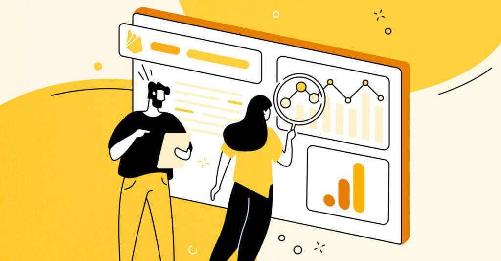 blog cover graphic showing man and woman analyzing data with google analytics