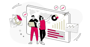 blog cover graphic representing two colleagues analysing data